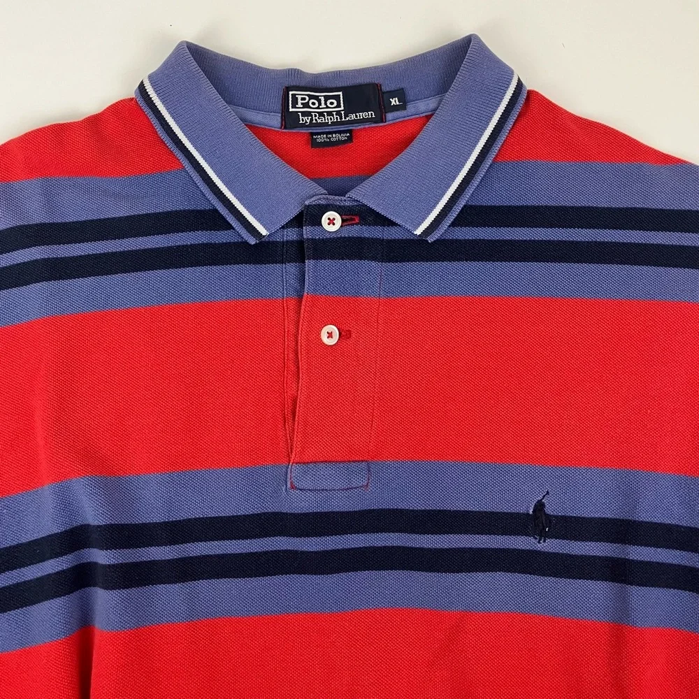 Vintage Polo Ralph Lauren Men’s Striped Polo Short Sleeve Shirt Size XL Red